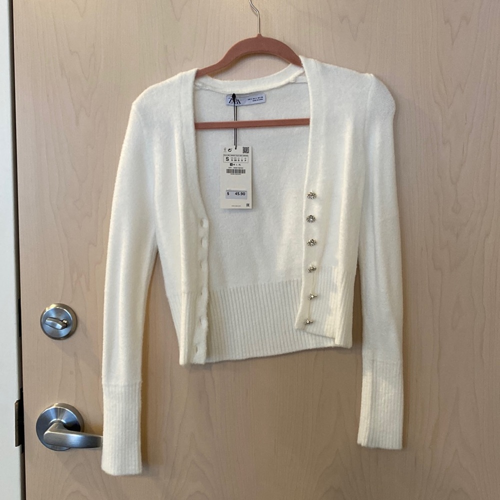 Zara fuzzy cardigan with embellished buttons
